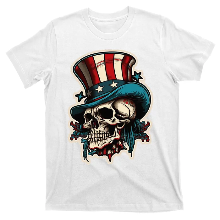 USA Proud Skull Top Hat American Flash Tattoo Retro July 4th T-Shirt