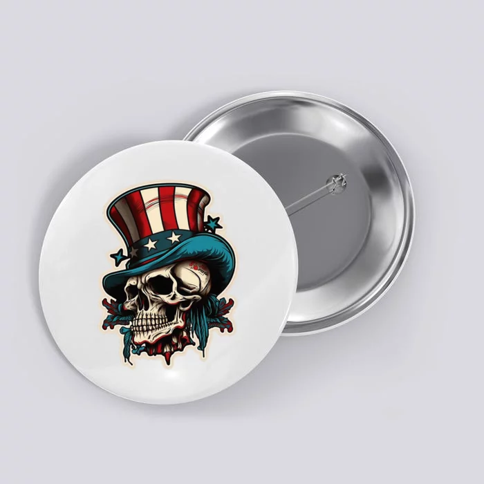 USA Proud Skull Top Hat American Flash Tattoo Retro July 4th Button