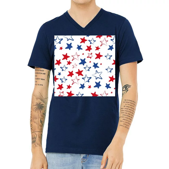 USA Pattern Stars V-Neck T-Shirt