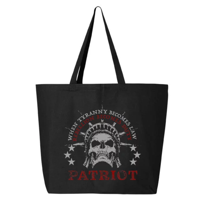 US Patriots Skull Tyranny Rebellion Freedom 2nd Amendment 25L Jumbo Tote