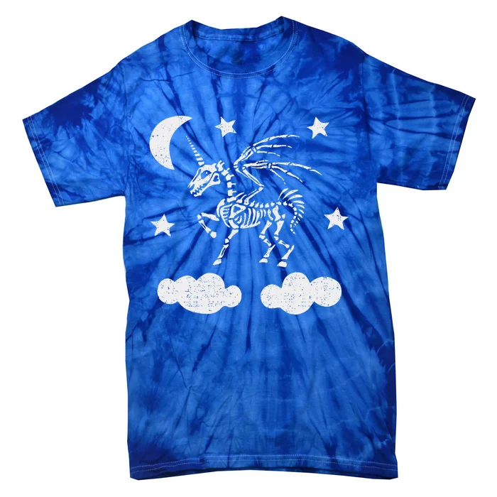 Unicorn Pegasus Skeleton Halloween Moon Stars Tie-Dye T-Shirt