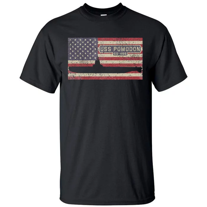 Uss Pomodon Ss486 Submarine Usa American Flag Tall T-Shirt