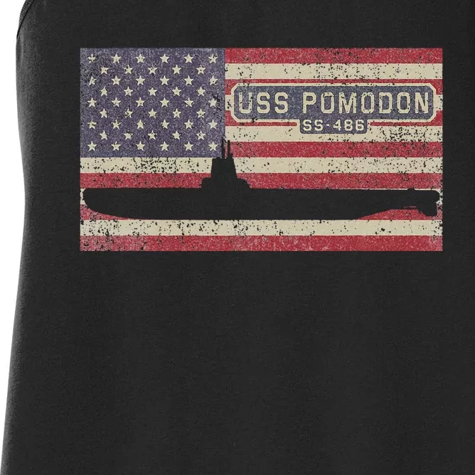 Uss Pomodon Ss486 Submarine Usa American Flag Women's Racerback Tank