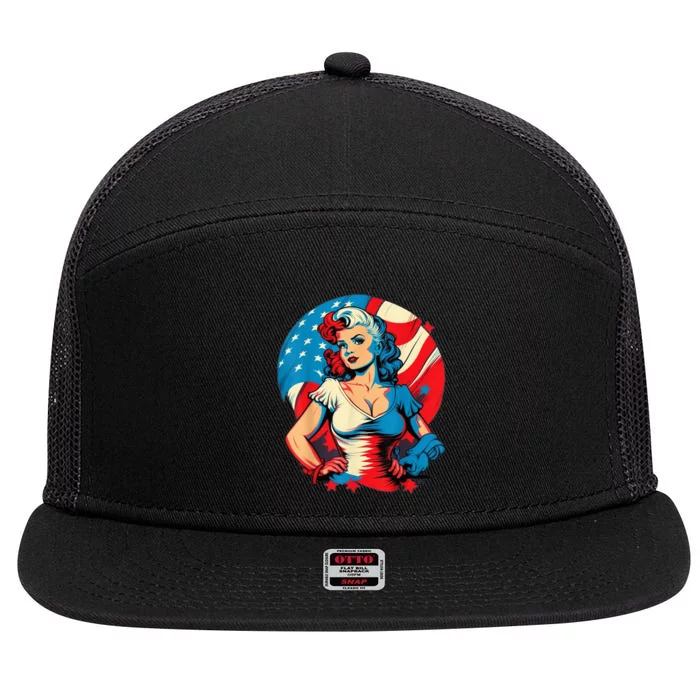 Unleash Patriotic Spirit. Seductive Vintage American Flag 7 Panel Mesh Trucker Snapback Hat