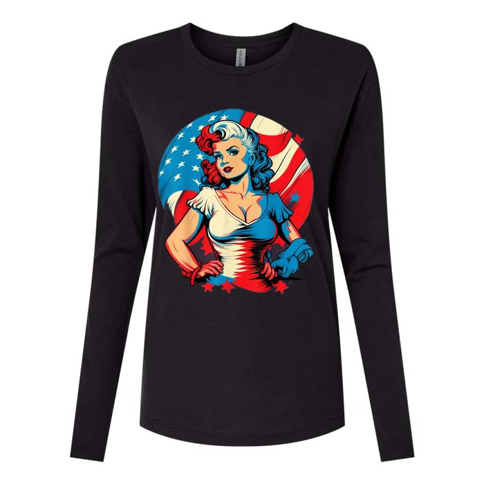 Unleash Patriotic Spirit. Seductive Vintage American Flag Womens Cotton Relaxed Long Sleeve T-Shirt