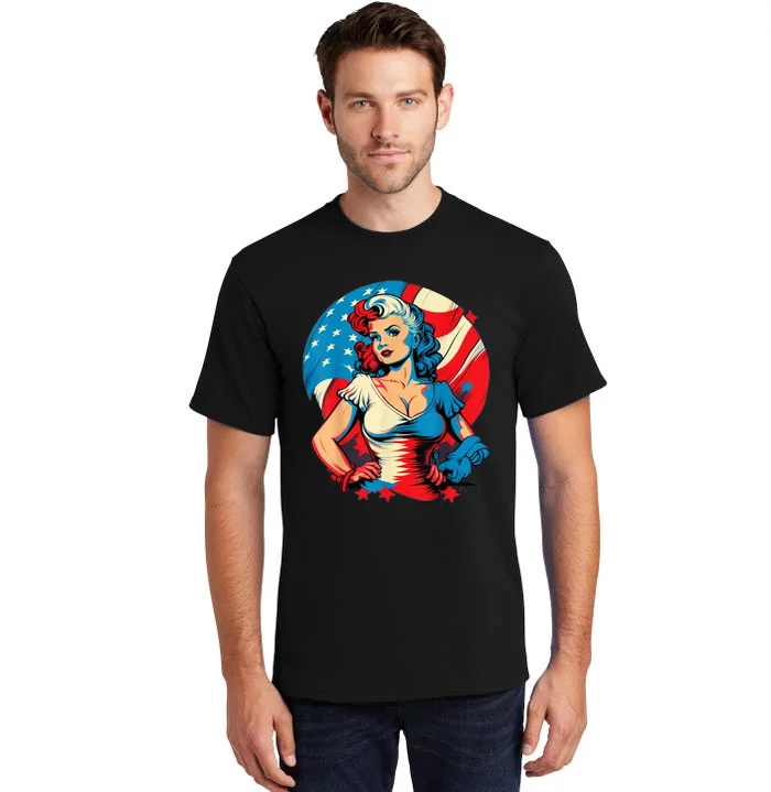 Unleash Patriotic Spirit. Seductive Vintage American Flag Tall T-Shirt