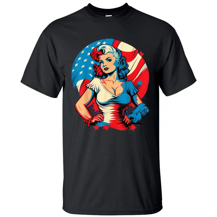 Unleash Patriotic Spirit. Seductive Vintage American Flag Tall T-Shirt