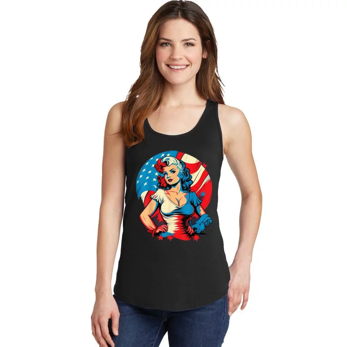 Unleash Patriotic Spirit. Seductive Vintage American Flag Ladies Essential Tank