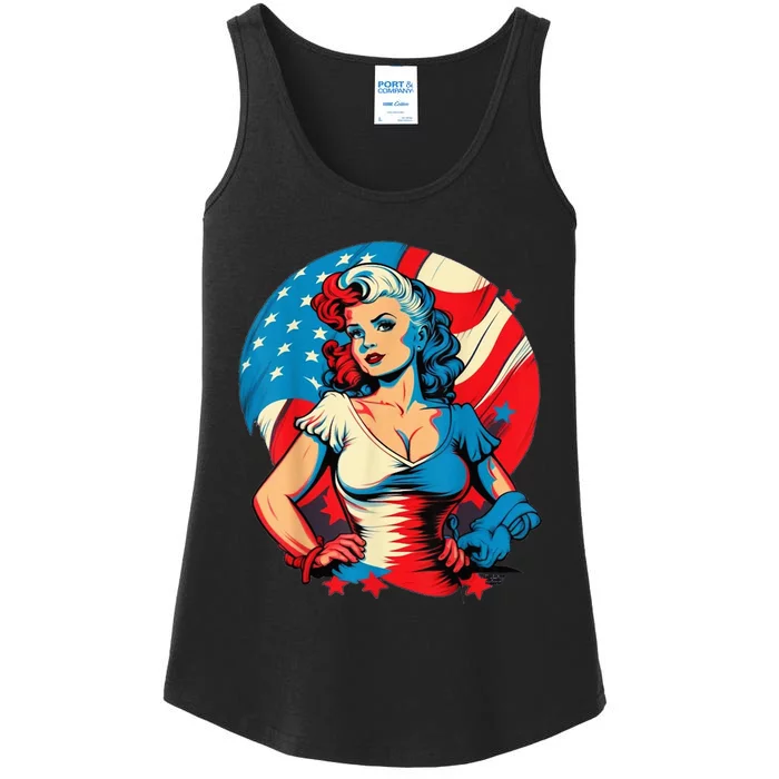 Unleash Patriotic Spirit. Seductive Vintage American Flag Ladies Essential Tank