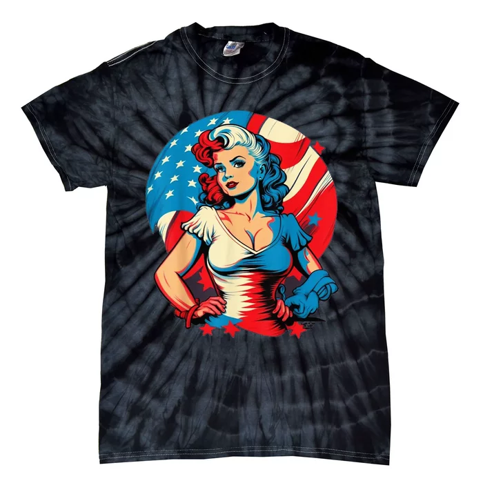 Unleash Patriotic Spirit. Seductive Vintage American Flag Tie-Dye T-Shirt