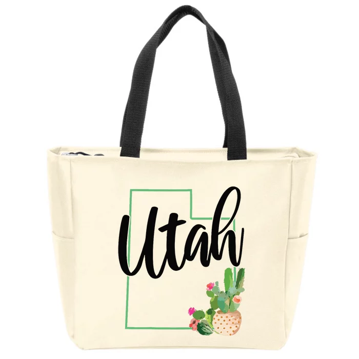 Utah Pride State Map Cactus Vintage Utah Zip Tote Bag