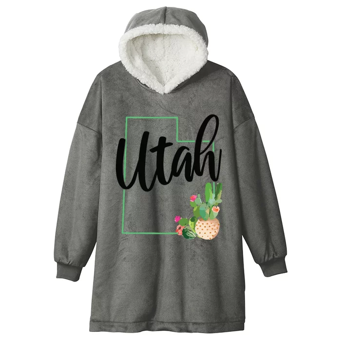 Utah Pride State Map Cactus Vintage Utah Hooded Wearable Blanket