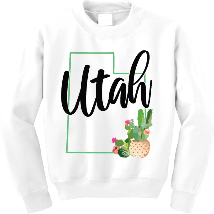 Utah Pride State Map Cactus Vintage Utah Kids Sweatshirt