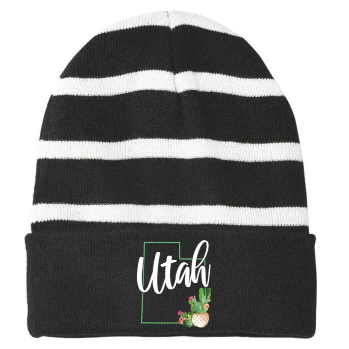 Utah Pride State Map Cactus Striped Beanie with Solid Band