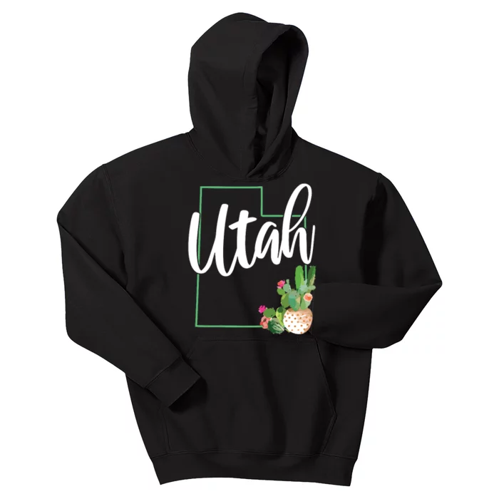 Utah Pride State Map Cactus Kids Hoodie