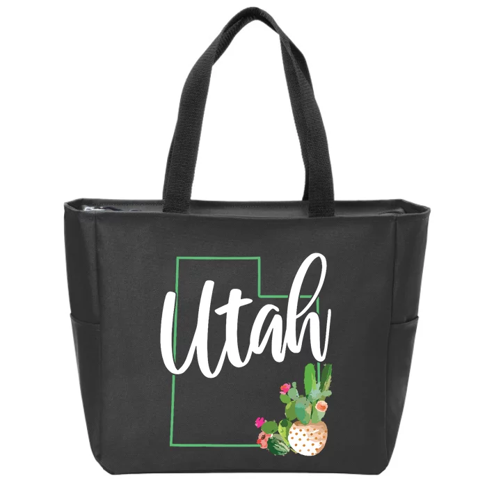 Utah Pride State Map Cactus Zip Tote Bag