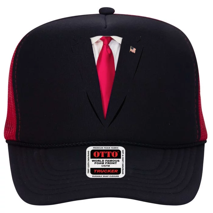 Usa President Trump Suit Easy Halloween Costume High Crown Mesh Trucker Hat