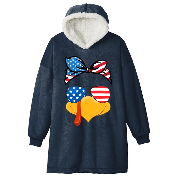 Usa Patriotic Turkey Face Thanksgiving Matching Girls Gift Hooded Wearable Blanket