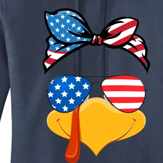 Usa Patriotic Turkey Face Thanksgiving Matching Girls Gift Women's Pullover Hoodie