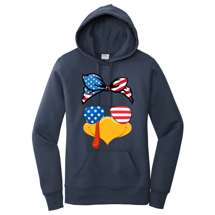 Usa Patriotic Turkey Face Thanksgiving Matching Girls Gift Women's Pullover Hoodie