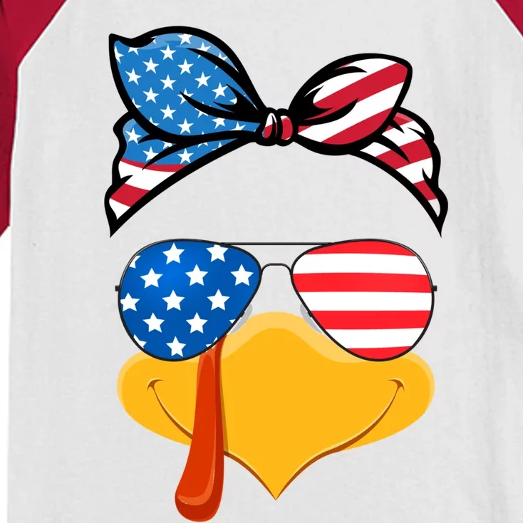 Usa Patriotic Turkey Face Thanksgiving Matching Girls Gift Kids Colorblock Raglan Jersey