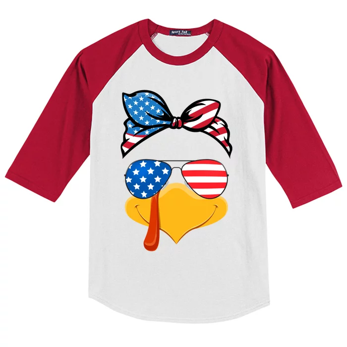 Usa Patriotic Turkey Face Thanksgiving Matching Girls Gift Kids Colorblock Raglan Jersey