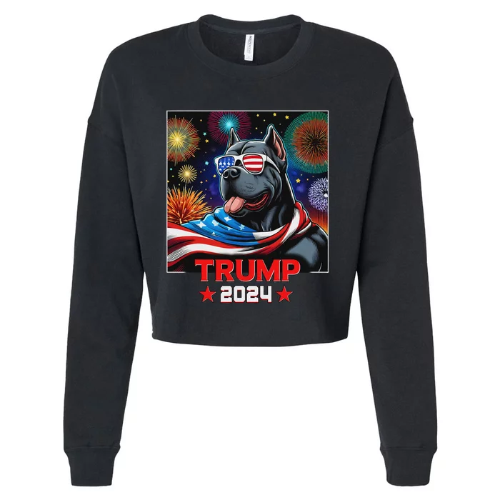 Us President Trump 2024 Cane Corso Dog Patriotic Design Cropped Pullover Crew