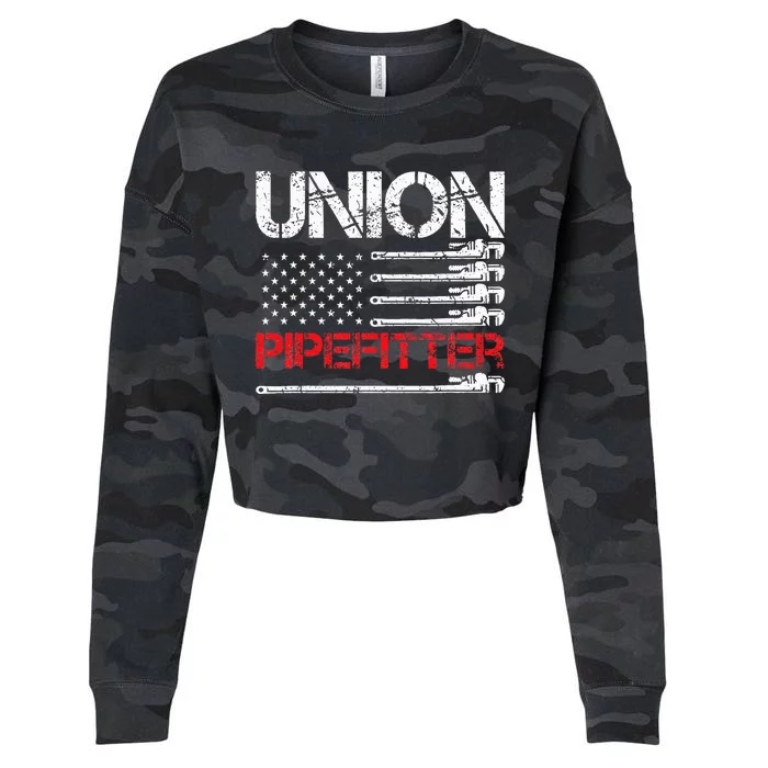 Union Pipefitter Union Strong USA American Flag Cropped Pullover Crew