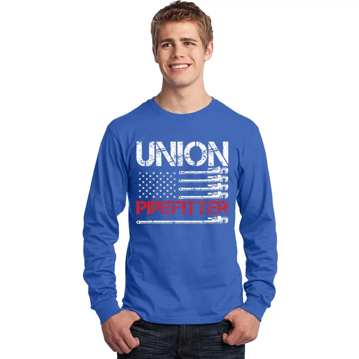 Union Pipefitter Union Strong USA American Flag Tall Long Sleeve T-Shirt