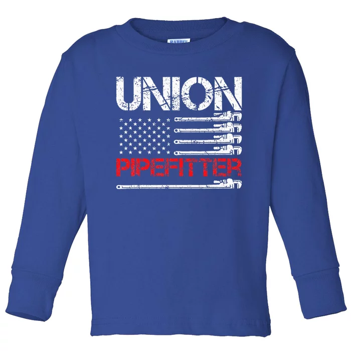 Union Pipefitter Union Strong USA American Flag Toddler Long Sleeve Shirt