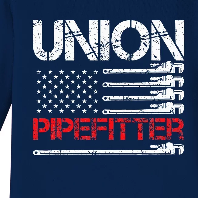 Union Pipefitter Union Strong USA American Flag Baby Long Sleeve Bodysuit