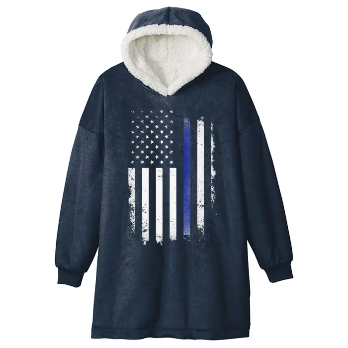 US Police USA American Flag Back The Blue Lives Matter Hooded Wearable Blanket