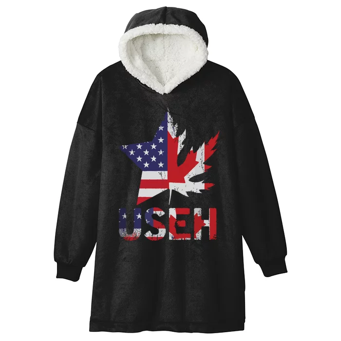 USEH Patriotic USA Star Canadian Maple Leaf Canada Hooded Wearable Blanket