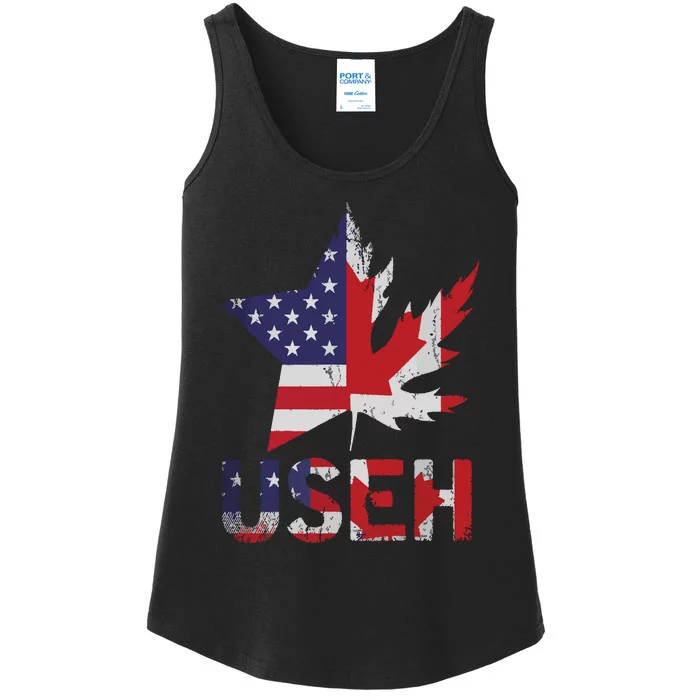 USEH Patriotic USA Star Canadian Maple Leaf Canada Ladies Essential Tank