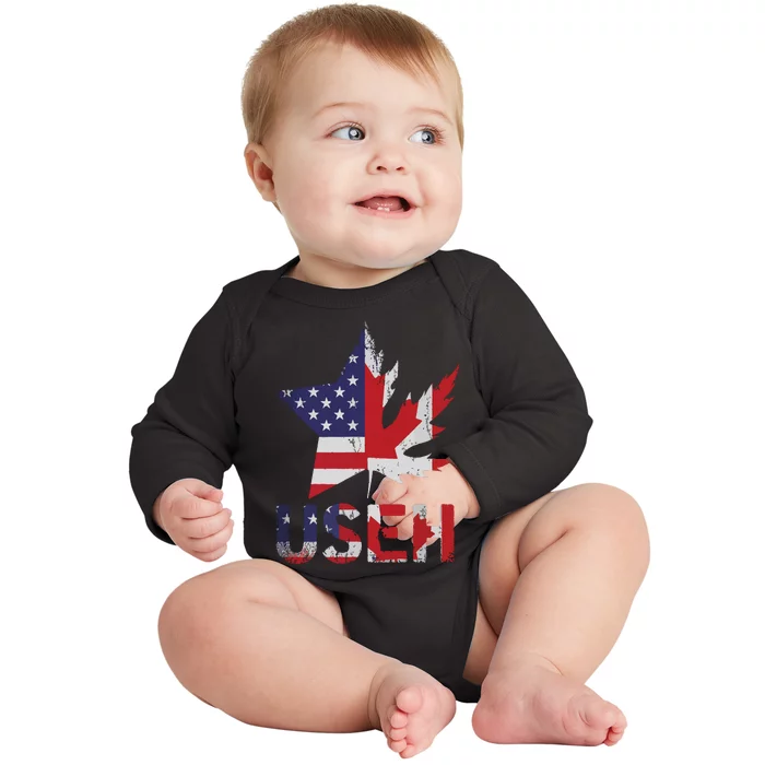 USEH Patriotic USA Star Canadian Maple Leaf Canada Baby Long Sleeve Bodysuit