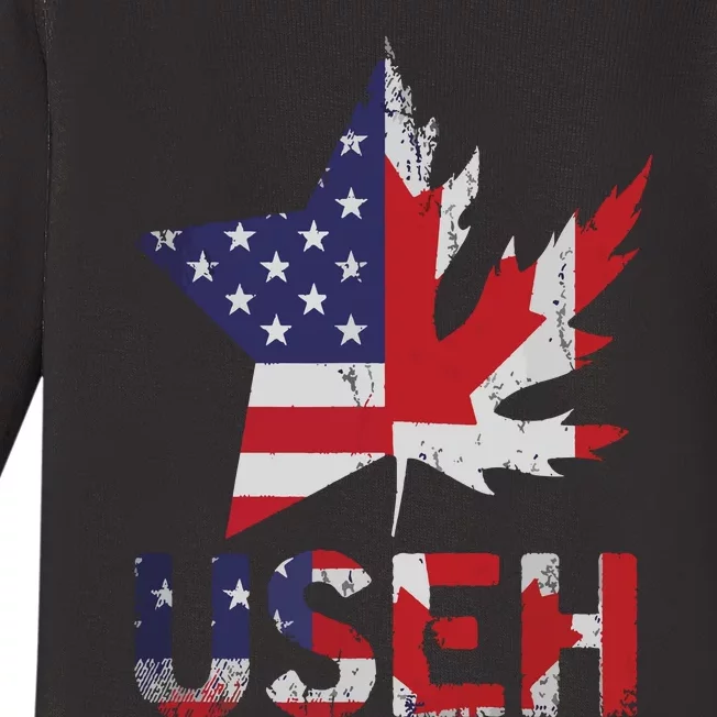 USEH Patriotic USA Star Canadian Maple Leaf Canada Baby Long Sleeve Bodysuit