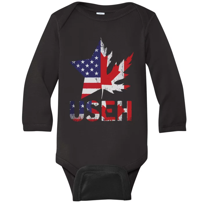 USEH Patriotic USA Star Canadian Maple Leaf Canada Baby Long Sleeve Bodysuit