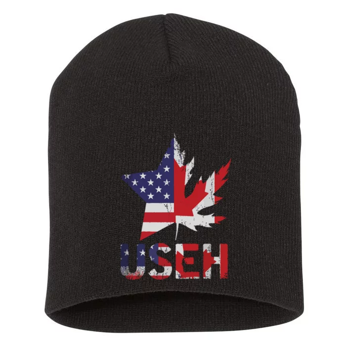 USEH Patriotic USA Star Canadian Maple Leaf Canada Short Acrylic Beanie