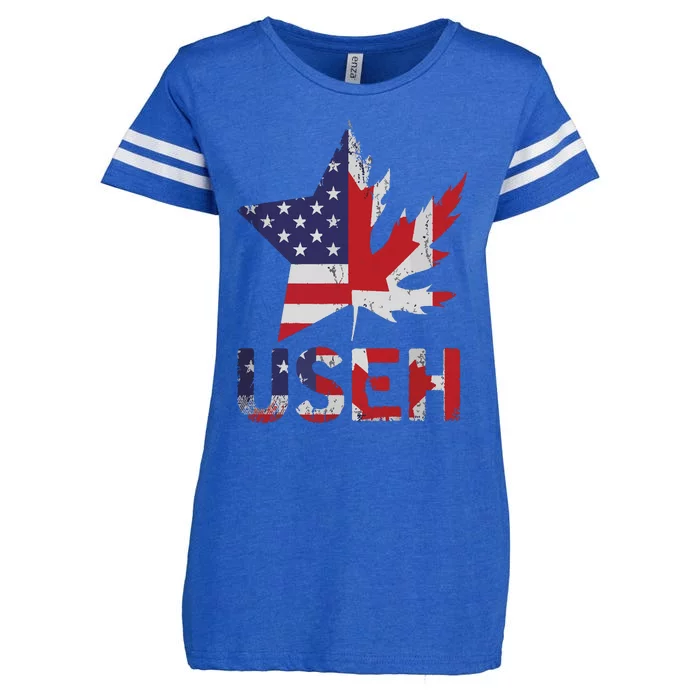 USEH Patriotic USA Star Canadian Maple Leaf Canada Enza Ladies Jersey Football T-Shirt