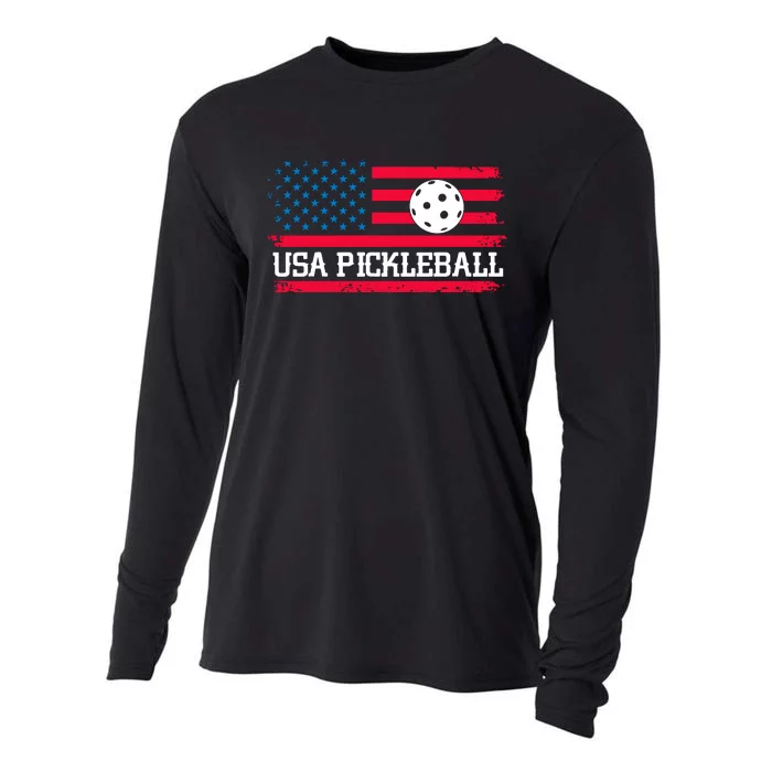 USA Pickleball Vector USA Flag Pickle Gift For Player Team Sport Cooling Performance Long Sleeve Crew