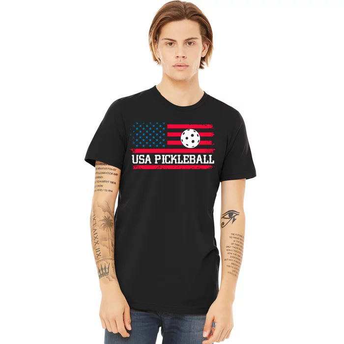 USA Pickleball Vector USA Flag Pickle Gift For Player Team Sport Premium T-Shirt