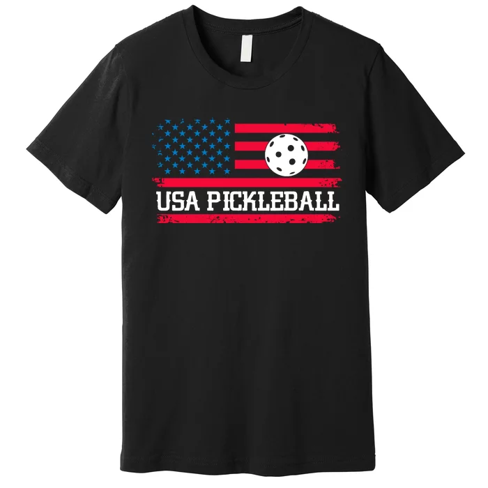 USA Pickleball Vector USA Flag Pickle Gift For Player Team Sport Premium T-Shirt