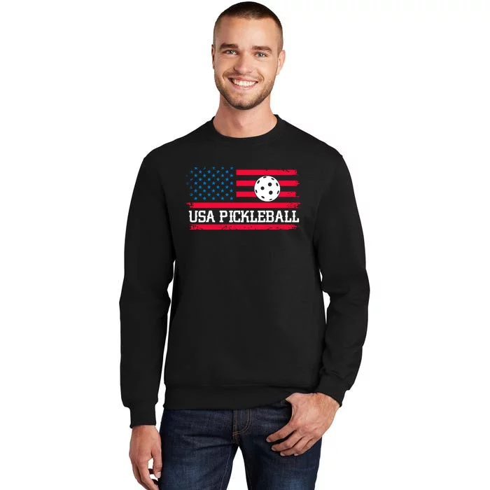 USA Pickleball Vector USA Flag Pickle Gift For Player Team Sport Tall Sweatshirt