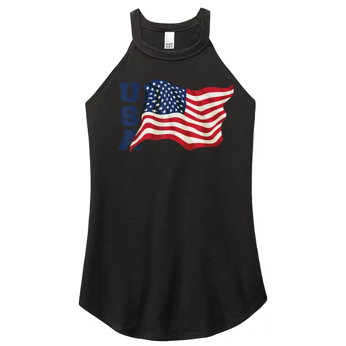 USA Patriotic Waving American Flag Design Women’s Perfect Tri Rocker Tank