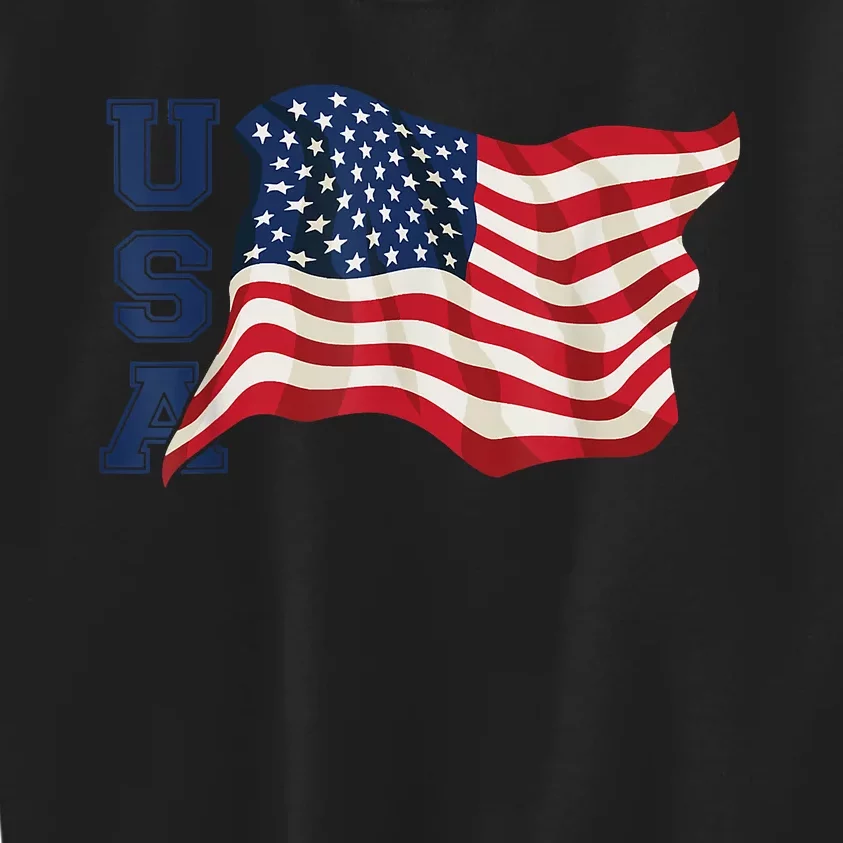 USA Patriotic Waving American Flag Design Kids Sweatshirt