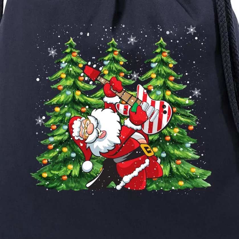 Unique Rock And Roll Santa Claus Guitar Player Christmas Gift Drawstring Bag