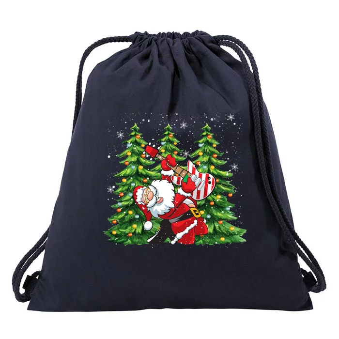 Unique Rock And Roll Santa Claus Guitar Player Christmas Gift Drawstring Bag