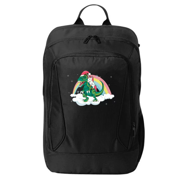 Unicorn Riding A Magical Dinosaur Christmas Santa Hat Great Gift City Backpack