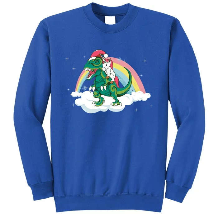 Unicorn Riding A Magical Dinosaur Christmas Santa Hat Great Gift Sweatshirt