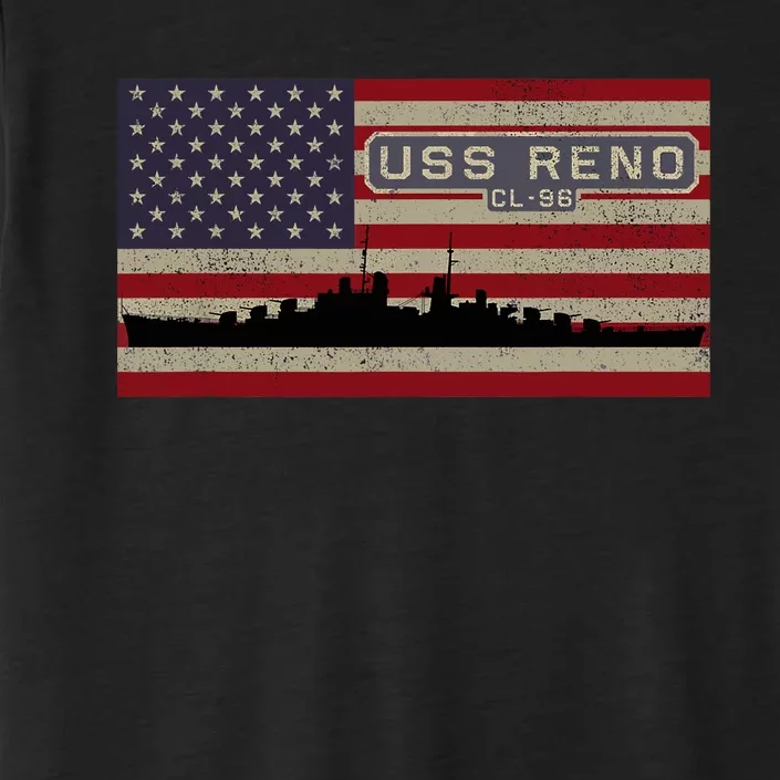 USS Reno CL96 WW2 Cruiser Ship American Flag ChromaSoft Performance T-Shirt